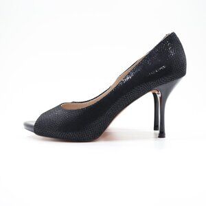 Strover Black Patent Leather Peep Toe 3.5" Stiletto Heels - 8.5/EUR 39